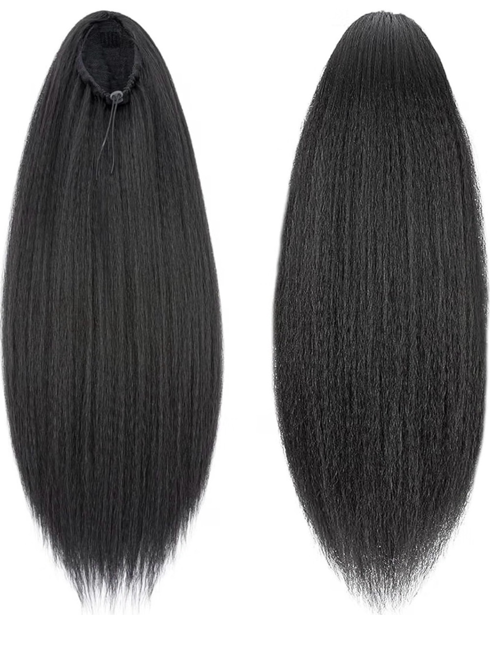 New! 16” Yaki Straight Human Hair Drawstring Ponytail Extension, Natural Black